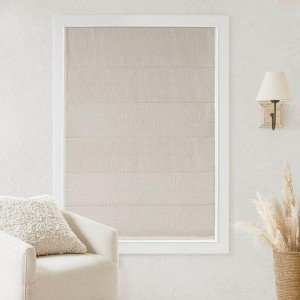 Madison Park Cordless Roman Shades, Total Blackout Window Blind Privacy Window Shades, Thermal Insulated Cordless Window Treatment for Bedroom, Living Room, Quincy, Single Panel 31" W X 64" L Linen