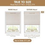 Madison Park Cordless Roman Shades, Total Blackout Window Blind Privacy Window Shades, Thermal Insulated Cordless Window Treatment for Bedroom, Living Room, Quincy, Single Panel 31" W X 64" L Linen