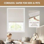 Madison Park Cordless Roman Shades, Total Blackout Window Blind Privacy Window Shades, Thermal Insulated Cordless Window Treatment for Bedroom, Living Room, Quincy, Single Panel 31" W X 64" L Linen
