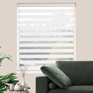 JIANGPIN TEXTILE Zebra Roller Shades, Dual Layer Roll Up Blind for Living Room, Semi Sheer Shades Window Privacy Light Control for Day and Night, (Maximum Height 72inch, White Color, Width 35 inch)