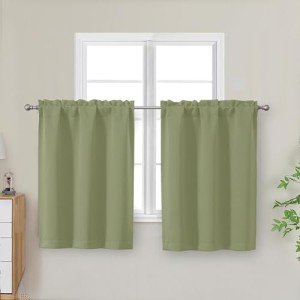 OWENIE Sage Green Kitchen Curtains 30 Inch Length, Short Blackout Small Thermal Insulated Curtains Tier Over Sink Rod Pocket Half Window for Bathroom Bedroom Camper RV Bunk, 2 Panels, Each 30" Wx30 L