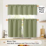 OWENIE Sage Green Kitchen Curtains 30 Inch Length, Short Blackout Small Thermal Insulated Curtains Tier Over Sink Rod Pocket Half Window for Bathroom Bedroom Camper RV Bunk, 2 Panels, Each 30" Wx30 L