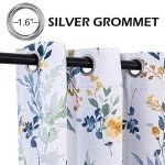 MYSKY HOME Kitchen Curtains 45 inch Length Floral Blackout Curtains Thermal Insulated Room Darkening Curtains Grommet Top 2 Panels for Bedroom Bathroom Dormer Window, Yellow and Blue