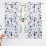 MYSKY HOME Kitchen Curtains 45 inch Length Floral Blackout Curtains Thermal Insulated Room Darkening Curtains Grommet Top 2 Panels for Bedroom Bathroom Dormer Window, Yellow and Blue