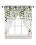 AYTTBIS Sage Green Eucalyptus Swag Curtain Valance for Windows,Watercolor Leaves Window Treatments Short Swag Topper for Kitchen Windows Bathroom Bedroom,28 x 36 Inch