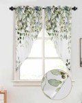 AYTTBIS Sage Green Eucalyptus Swag Curtain Valance for Windows,Watercolor Leaves Window Treatments Short Swag Topper for Kitchen Windows Bathroom Bedroom,28 x 36 Inch