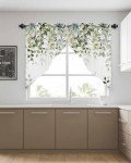AYTTBIS Sage Green Eucalyptus Swag Curtain Valance for Windows,Watercolor Leaves Window Treatments Short Swag Topper for Kitchen Windows Bathroom Bedroom,28 x 36 Inch