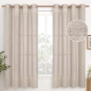 YoungsTex Linen Curtains 63 Inch Length 2 Panels for Living Room - Beige Semi Sheer Drapes Light Filtering with Bronze Grommet Netural Window Treatments for Bedroom Office Country, 52 X 63 Inch