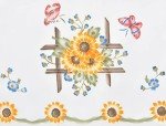 GOHD 3pcs Farmhouse Kitchen Cafe Curtain Set Air Brushed by Hand of Sunflower and Butterfly Design on Thick Satin Fabric (Swag and 24 inches Tiers Set)