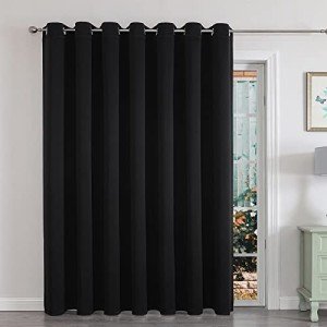 Joydeco Blackout Room Divider Curtains for Sliding Glass Doors 84 Inches Long 1 Panel, Extra Wide Sliding Door Curtains for Doorway Patio Bedroom Living Room (Black, 100Wx84L)