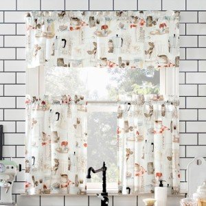 No. 918 Brew Coffee Shop Semi-Sheer Rod Pocket Kitchen Curtain Valance and Tiers Set, 54" x 24", White