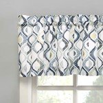 No. 918 Barker Geometric Semi-Sheer Rod Pocket Kitchen Curtain Valance and Tiers Set, 54" x 36", White
