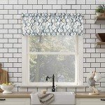 No. 918 Barker Geometric Semi-Sheer Rod Pocket Kitchen Curtain Valance and Tiers Set, 54" x 36", White