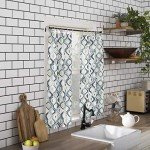 No. 918 Barker Geometric Semi-Sheer Rod Pocket Kitchen Curtain Valance and Tiers Set, 54" x 36", White