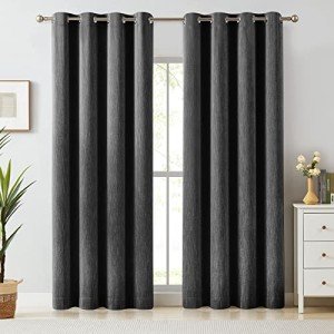 Melodieux Elegant Cotton Room Darkening Blackout Curtains for Living Room Bedroom Thermal Insulated Privacy Grommet Window Curtain Panels, 52 by 84 Inch, Black(1 Panel
