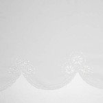 No. 918 Mariela Floral Trim Semi-Sheer Rod Pocket Kitchen Curtain Valance and Tiers Set, 58" x 24", White