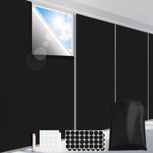 FADOTY 100% Blackout Curtains for Bedroom 118" x 57" Portable Blackout Shades Film No Drilling Travel Black Out Blinds Sun Light Blocker Window Cover Black Out Curtains for Nursery Dorm Room, 2 Pack