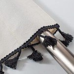 RYNGHIPY Cotton Linen Boho Curtains with Tassels Black and Ivory Striped Curtains Valances for Windows Farmhouse Window Treatment for Kitchen Bathroom 55-inch by 18-inch