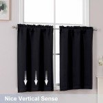 Chyhomenyc Short Black Out Curtains 36 Inch Length, Small Blackout Curtain Tier Rod Pocket Half Window Curtains for Kitchen Basement Cabinet Camper RV Bunk, 2 PCS, Each 30" Wx36 L, Black