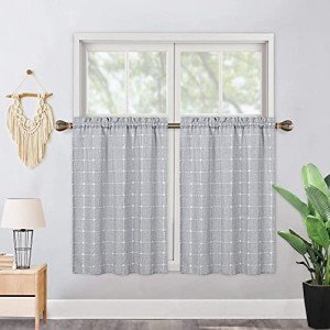 CAROMIO Farmhouse Kitchen Curtains 24 Inch Length Sets Short Boho Linen Small Window Curtains for Cafe Bathroom Basement (Grey, 2 Panels)