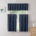Chyhomenyc Uptown Navy Blue Kitchen Tier Curtains 36 Inch Length 2 Panels, Faux Silk Room Darkening Privacy Short Curtains for Small Window Farmhouse Bedroom Basement Bathroom, Each 30x36 Inch,
