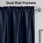Chyhomenyc Uptown Navy Blue Kitchen Tier Curtains 36 Inch Length 2 Panels, Faux Silk Room Darkening Privacy Short Curtains for Small Window Farmhouse Bedroom Basement Bathroom, Each 30x36 Inch,