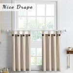 July Joy 3-Piece Cotton Tier Curtains 36 Inches Long Country Kitchen Curtains Set Tab Top for Small Window Bathroom Farmhouse 56" x 36", Linen