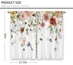 Laifzere Watercolor Floral Kitchen Curtains Flower Plant Small Short Cafe Window Curtains Rustic Colorful Wildflower Plants Blossom Spring Rod Pocket Tier Window Treatment Drapes (27.5x39 Inch)