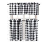 Hiasan 3 Piece Semi Sheer Kitchen Curtains - Light Filtering Buffalo Plaid Tier and Valance Window Curtains Set, Black and White, 52 W x 18 L (1 Panel) + 26 W x 36 L (2 Panels)