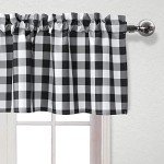 Hiasan 3 Piece Semi Sheer Kitchen Curtains - Light Filtering Buffalo Plaid Tier and Valance Window Curtains Set, Black and White, 52 W x 18 L (1 Panel) + 26 W x 36 L (2 Panels)