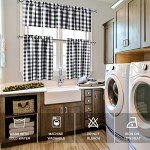 Hiasan 3 Piece Semi Sheer Kitchen Curtains - Light Filtering Buffalo Plaid Tier and Valance Window Curtains Set, Black and White, 52 W x 18 L (1 Panel) + 26 W x 36 L (2 Panels)