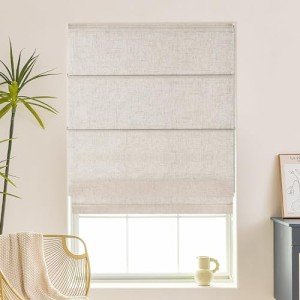 Hiifroy Roman Shades for Windows, Light Filtering Roman Blinds Thermal Insulated Heat Blocking Window Blinds for Home Living Room French Door, Customize Size,Linen Color