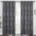 NICETOWN Grey Blackout Curtains 84 inch Length 2 Panels Set for Bedroom/Living Room, Noise Reducing Thermal Insulated Wave Line Foil Print Drapes for Patio Sliding Glass Door (52 x 84, Gray)