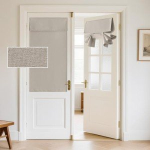 RYB HOME 100% Blackout Linen Door Window Curtains for French Door, Tricia Room Darkening Adhesive Privacy Assured Thermal Insulated Blinds for Kitchen Glass Window, W 26 x L 40, 1 Panel, Sand