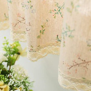 Moslovstar Farmhouse Cotton Linen Tier Curtain 36 Inch Long Elegant Floral Lace Window Treatment Kitchen Bathroom Short Curtain, 1 Panel, Little Grass and Flower on Beige
