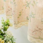 Moslovstar Farmhouse Cotton Linen Tier Curtain 36 Inch Long Elegant Floral Lace Window Treatment Kitchen Bathroom Short Curtain, 1 Panel, Little Grass and Flower on Beige