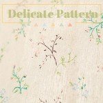 Moslovstar Farmhouse Cotton Linen Tier Curtain 36 Inch Long Elegant Floral Lace Window Treatment Kitchen Bathroom Short Curtain, 1 Panel, Little Grass and Flower on Beige