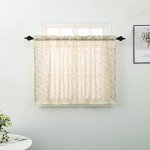 Moslovstar Farmhouse Cotton Linen Tier Curtain 36 Inch Long Elegant Floral Lace Window Treatment Kitchen Bathroom Short Curtain, 1 Panel, Little Grass and Flower on Beige