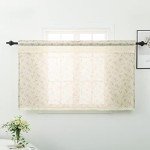 Moslovstar Farmhouse Cotton Linen Tier Curtain 36 Inch Long Elegant Floral Lace Window Treatment Kitchen Bathroom Short Curtain, 1 Panel, Little Grass and Flower on Beige