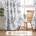 HOMEIDEAS Non-See-Through Light Grey and White Privacy Sheer Curtains 52 X 63 Inch Length 2 Panels, Leaf Floral Printed Light Filtering Semi Sheer Window Curtains Drapes for Bedroom Living Room