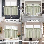 MIULEE Linen Textured Kitchen Window Curtains over Sink 24 Inch Length Semi Sheer Farmhouse Small Small Curtains for Cafe Bathroom Basement, Short Rod Pocket Tier Curtains 2 Panels W26XL24, Sage Green