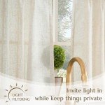 jinchan Linen Pinch Pleated Kitchen Curtains 36 Inch 2 Panels, Natural Linen Tier Curtains Back Tab Beige Farmhouse Cafe, Light Filtering Small Window Drapes for Bathroom Laundry Room Beige