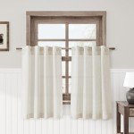 Nanspring Linen Cafe Curtains 30 Inch Length Light Filtering Semi Sheer Mini Curtains for Small Window Basement Bathroom Natural Back Tab Rod Pocket Pleated Short Sheer Kitchen Curtain 30x30 Cream