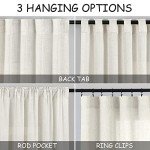 Nanspring Linen Cafe Curtains 30 Inch Length Light Filtering Semi Sheer Mini Curtains for Small Window Basement Bathroom Natural Back Tab Rod Pocket Pleated Short Sheer Kitchen Curtain 30x30 Cream