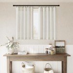 Nanspring Linen Cafe Curtains 30 Inch Length Light Filtering Semi Sheer Mini Curtains for Small Window Basement Bathroom Natural Back Tab Rod Pocket Pleated Short Sheer Kitchen Curtain 30x30 Cream