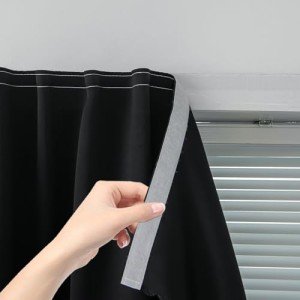 Adhesive Blackout Curtains- Self Stick Shades Window Blinds Curtains No Rod Needed Easy to Hang Curtains, Use for Bedroom, Living Room, Dining Room, Kitchen, Home Office, 35"W X 59"L, Black, 1 Panel