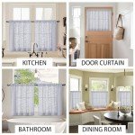 Chyhomenyc Light Grey Cafe Curtains 36 Inch Length, Light Filtering 3D Leaf Tufted Textured Sheer Curtains, Lightweight Rod Pocket Short Kitchen Window Drapes, 42" Wx36 L, 2 Pieces