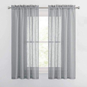 Cozynight Gray Sheer Tier Curtains - 45 inch Length Linen Curtain Sheers, Transparent Half Window Curtains for Kitchen, Bathroom, Cafe - Light Filtering Rod Pocket, 2 Panels