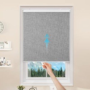 GENIMO 100% Blackout Roller Window Shades, Window Blinds Cordless with Thermal Insulated, UV Protection Fabric, Mini French Door Blinds for Home, Office, Bedroom, Easy to Install, Grey, 10" W X 75" H