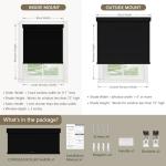 SUNOFF Cordless Blackout Roller Shades Blinds for Windows Free-Stop,Pull Down Room Darkening with Valance,Thermal Insulated Woven Fabric Window Door Blinds for Home,Office,Black 20" W x 72" L
